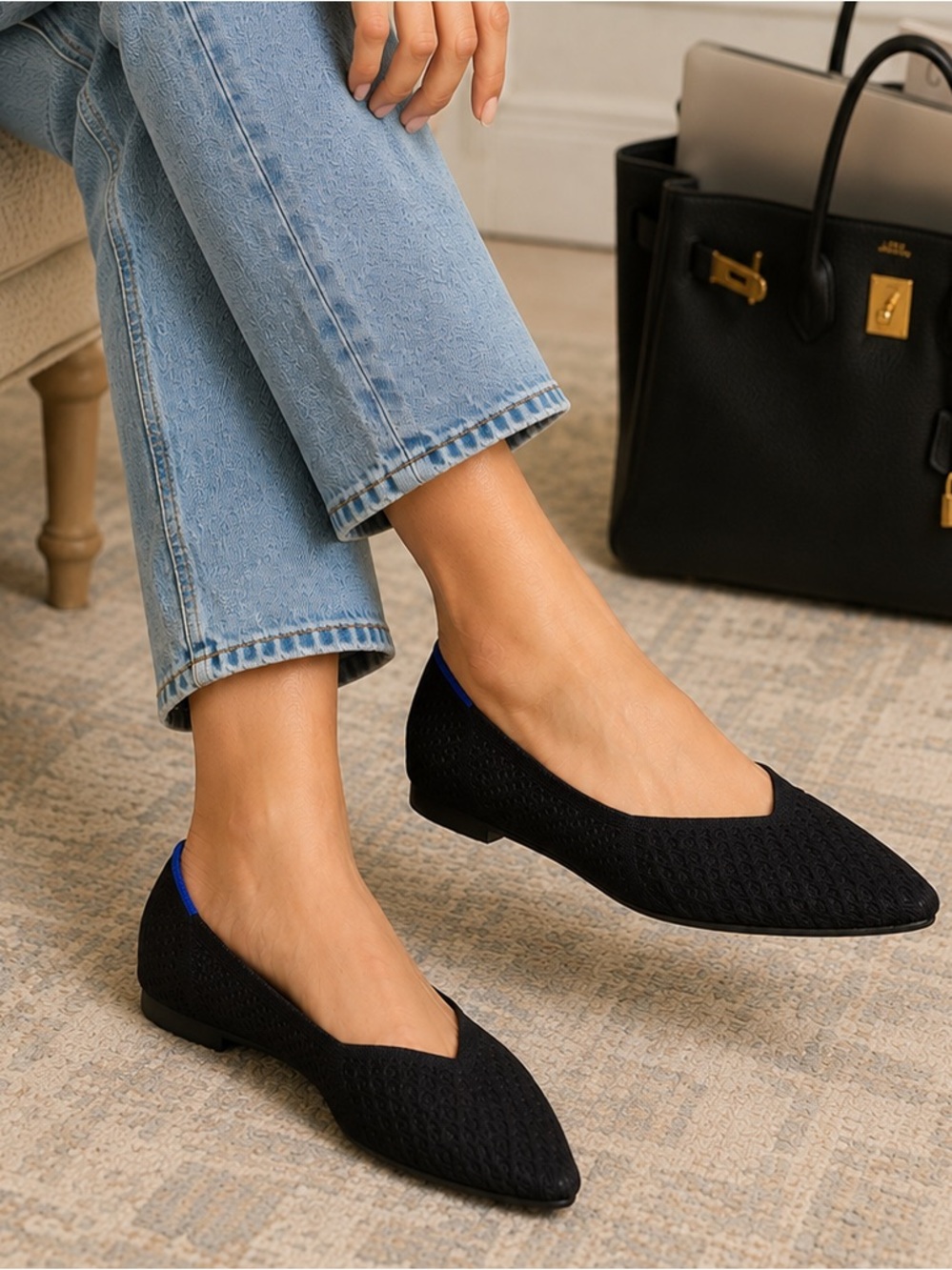 Rothy’s The Point Black Honeycomb | Knit Flats Size 6.5 | Like New